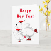 Bonne année Carte avec ours à patinage (Fleur jaune)