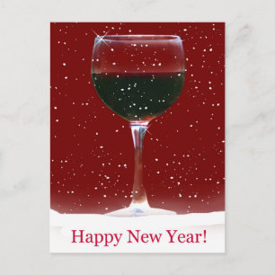 Bonne année Carte postale Vin rouge et neige