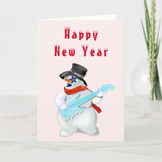 Bonne année Carte Snowman Guitare Player Musical (Devant)