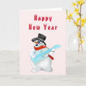 Bonne année Carte Snowman Guitare Player Musical (Fleur jaune)