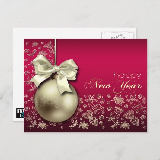 Bonne année. Cartes postales Noël Bauble (Devant / Derrière)