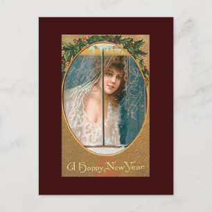 Bonne année Cartes postales Vintages Lady in WIndo