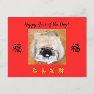 Bonne année du chien Pekingese CNY carte postale