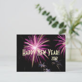 Bonne année Fireworks Purple Calendrier Carte post (Debout devant)
