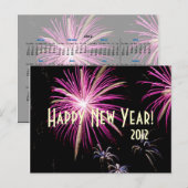 Bonne année Fireworks Purple Calendrier Carte post (Devant / Derrière)
