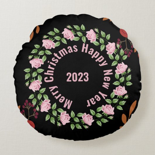 Bonne année Floral Coussin rond (Devant)