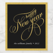 Bonne année Gold & Black Typography Étiquette de v (Étiquettes simples)