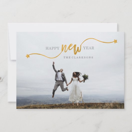 Bonne année Gold Star Carte photo Script (Devant)