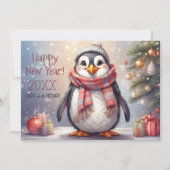 bonne année joli manchot Carte de vacances plate (Devant)