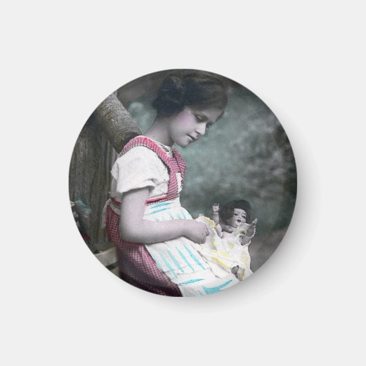 Bonne Année  meisje met pop Magneet (Voorkant)