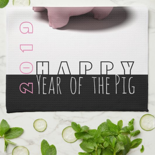 Bonne année PIg 2019 mignonne serviette de cuisine (Plié)