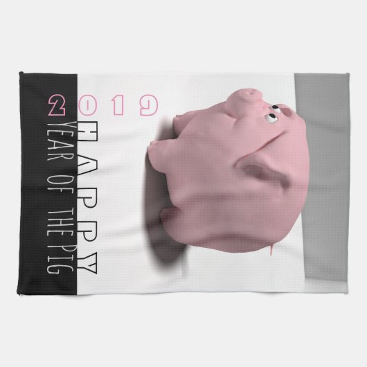 Bonne année PIg 2019 mignonne serviette de cuisine (Horizontal)