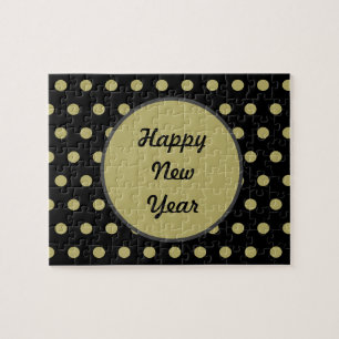Bonne année Polka Dot Jigsaw Puzzle (Noir)