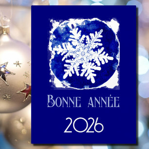 Bonne Annee - sneeuwvlok - 2026 blauw zilver Folie Feestdagen Briefkaart