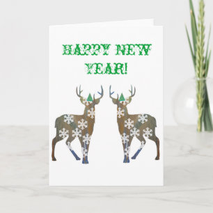 Bonne année Snowflakes Carte postale Cerf