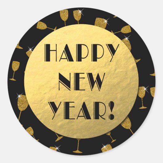 Bonne année ! Stickers Gold Foil et Black Round (Devant)