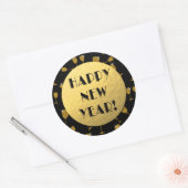 Bonne année ! Stickers Gold Foil et Black Round (Enveloppe)
