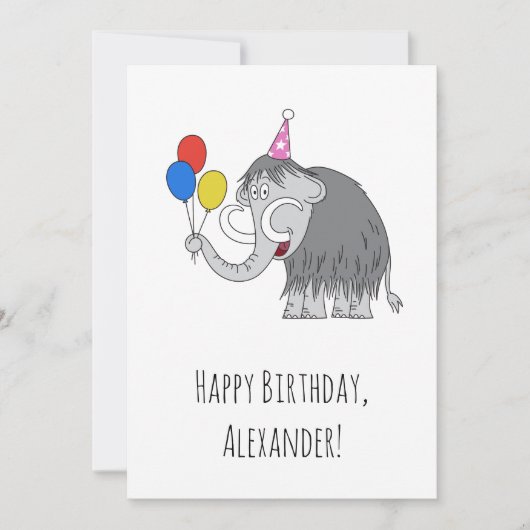 Bonne Anniversaire mignonne Mammoth Balloons Carte (Devant)