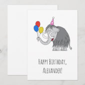 Bonne Anniversaire mignonne Mammoth Balloons Carte (Devant / Derrière)