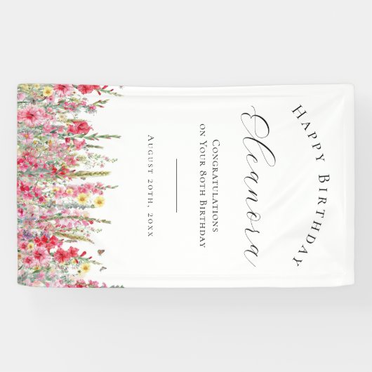 Bonne bannière d'anniversaire 80 août Fleur de nai (Horizontal)