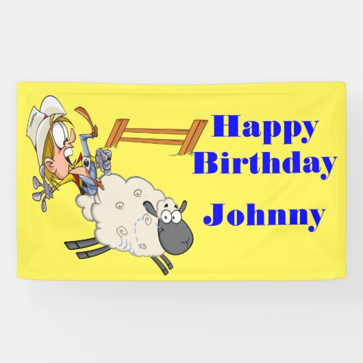 Bonne bannière d'anniversaire Mutton Bustin Kid (Horizontal)