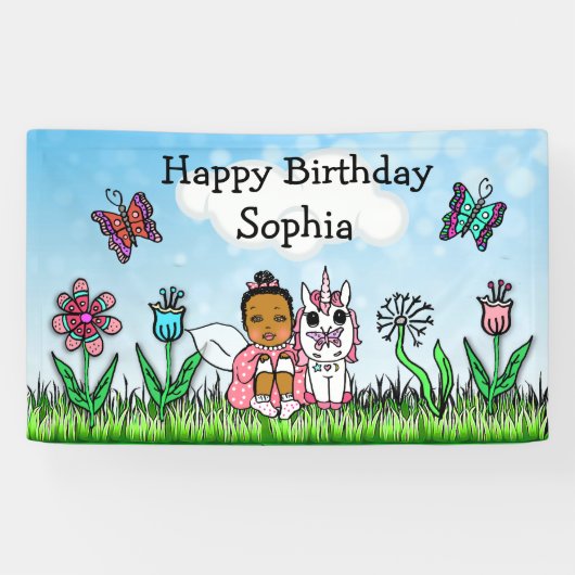 Bonne bannière d'anniversaire Unicorn et Fairy (Horizontal)