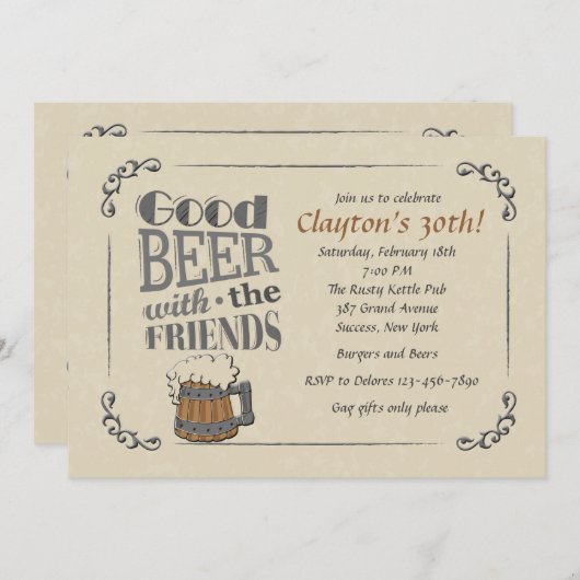 Bonne Bière Avec Les Amis Invitation (Devant / Derrière)