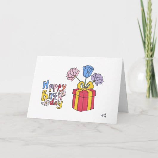 Bonne boîte cadeau d'anniversaire avec carte de fl (Devant)