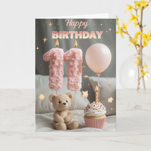 Bonne carte 11e anniversaire (Fleur jaune)