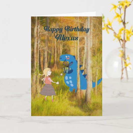 Bonne carte Alexus d'anniversaire avec Dinosaur (Fleur jaune)