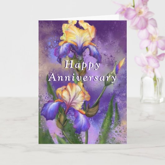 Bonne carte Anniversaire avec belle fleur Iris (Orchidée)