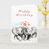Bonne Carte Anniversaire Avec Elephant Couple (Fleur jaune)