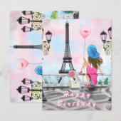 Bonne Carte Anniversaire Femme À Paris - Tour Eiff (Devant / Derrière)