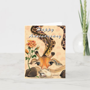 Bonne carte Anniversaire Giraffe Romantique - Drôl