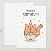 Bonne carte chat anniversaire mignonne (Devant / Derrière)