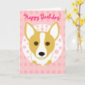 Bonne carte Corgi d'anniversaire (Fleur jaune)