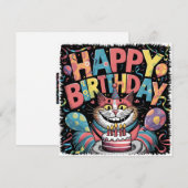 Bonne carte Crazy Cat Anniversaire (Devant / Derrière)