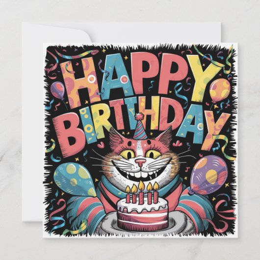Bonne carte Crazy Cat Anniversaire (Devant)