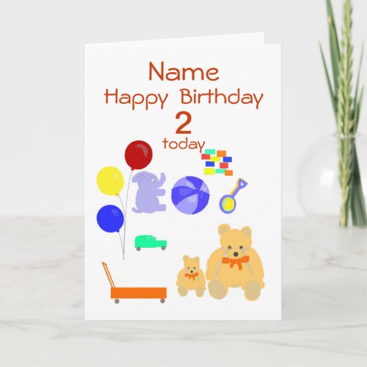 Bonne carte d'anniversaire 2 ans, Jouets, Personna (Devant)