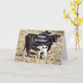 Bonne carte d'anniversaire à la vache drôle (Fleur jaune)
