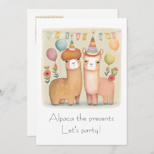 Bonne carte d'anniversaire Alpacas (Devant / Derrière)