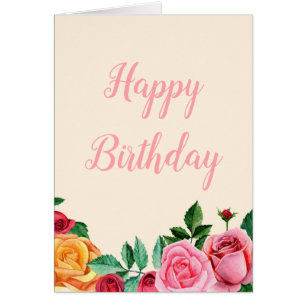 Bonne carte d'anniversaire aux roses. Fleurs rose 