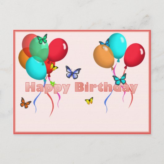 Bonne carte d'anniversaire avec ballons et papillo (Devant)