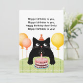 Bonne carte d'anniversaire avec chat, gâteau et bo (Debout devant)