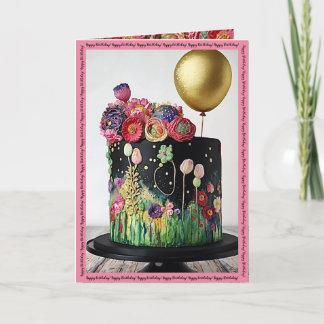 Bonne carte d'anniversaire avec gâteau art déco et