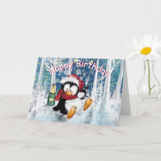 Bonne carte d'anniversaire avec Happy Penguin (Petite plante)