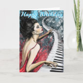 Bonne carte d'anniversaire avec la dame de piano e (Devant)