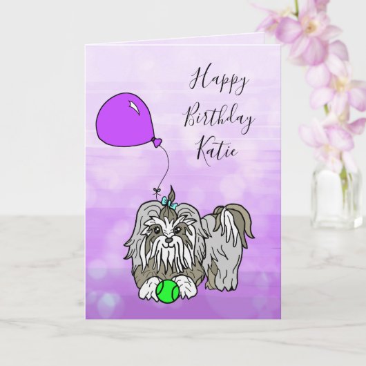 Bonne carte d'anniversaire avec Lhassa Apso Shih T (Orchidée)
