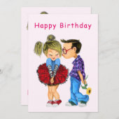 Bonne carte d'anniversaire avec mignon couple (Devant / Derrière)