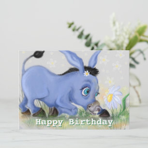 Bonne carte d'anniversaire avec petit âne et margu